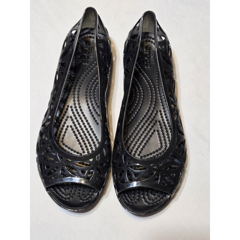 Crocs Isabella Jelly II Peep Toe Slip On Flats Womens Size 4 NWOT Black Ballet